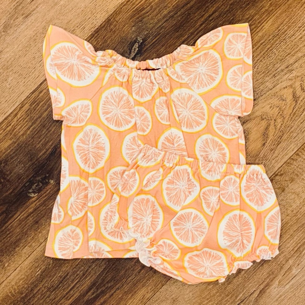 Milkbarn Grapefruit Organic Cotton Matching Set Top Dress Bloomer Summer 6-12m